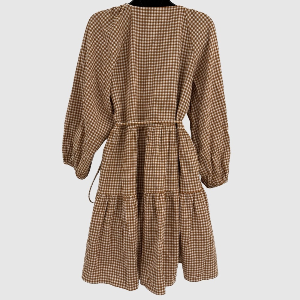 Madewell Gingham Puff-Sleeve Wrap Dress in Golden Pecan | Size Medium - Picture 4 of 6